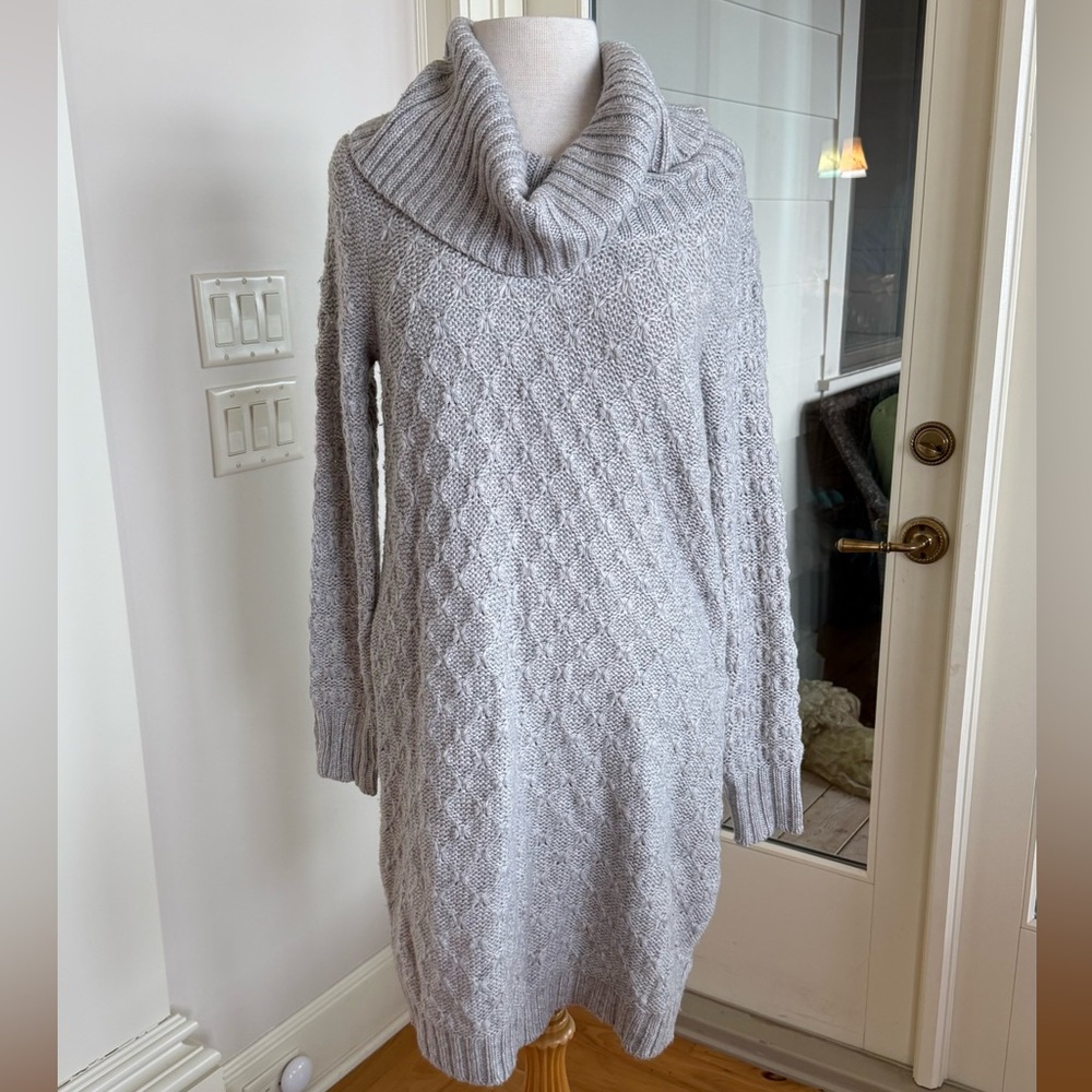Anthropologie Cozy Gray Cable Knit Sweater Dress